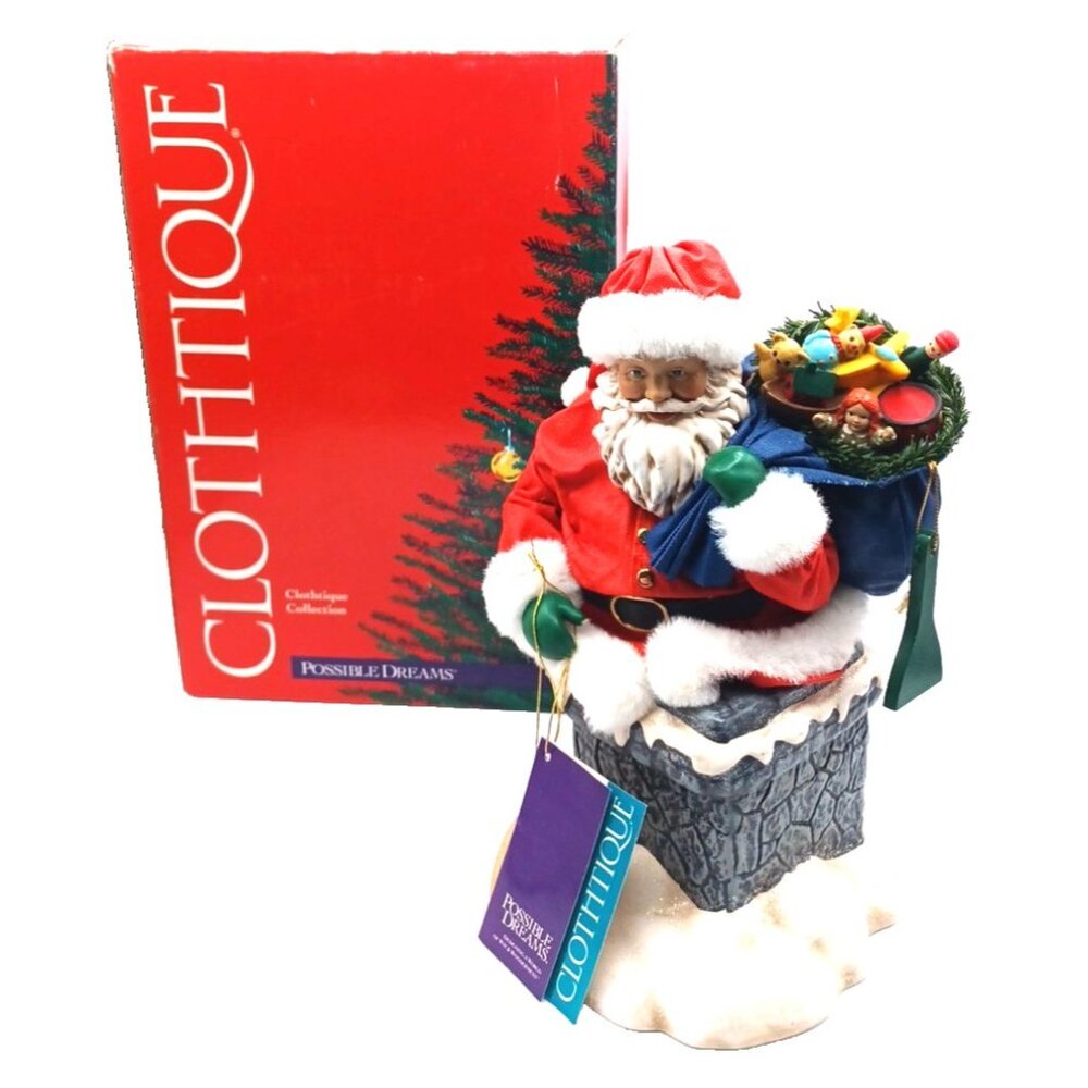 Possible Dreams Clothtique "Rooftop Delivery" Christmas Santa Music Box  #713479